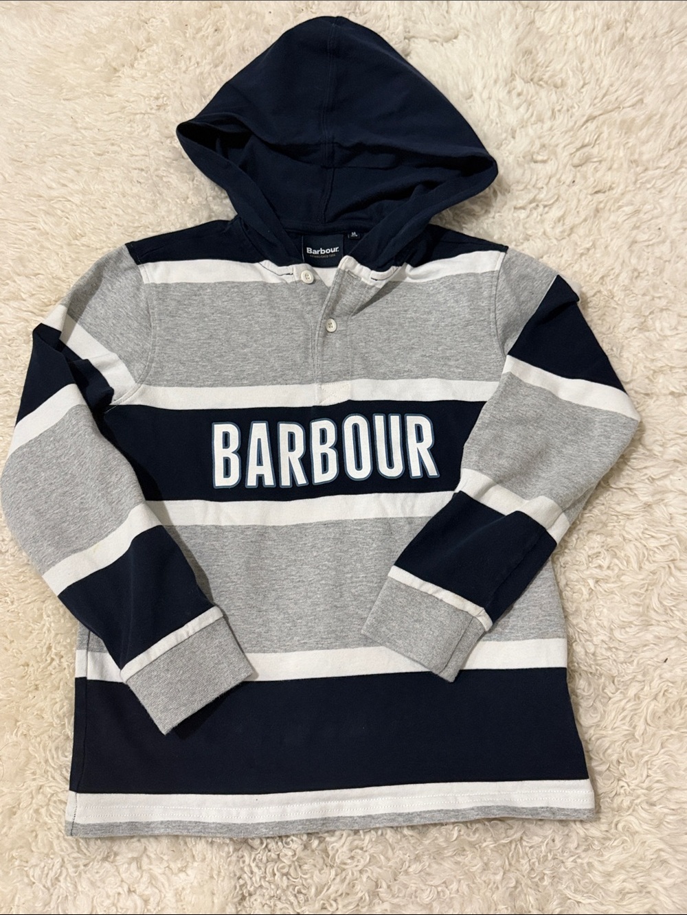 Like New Barbour Kids Striped Hooded Crewneck Sweatshirt 8-9 Yrs